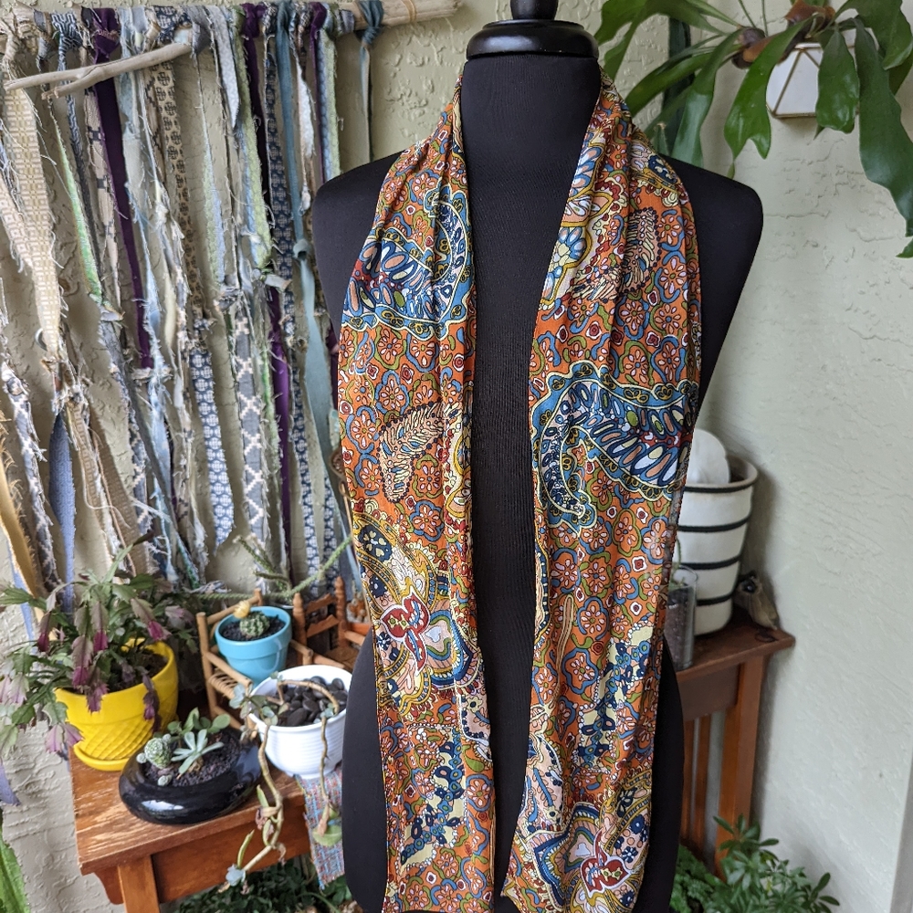 Retro Printed Scarf Lightweight Groovy Paisley Floral Headband‎ Hippie Vibes